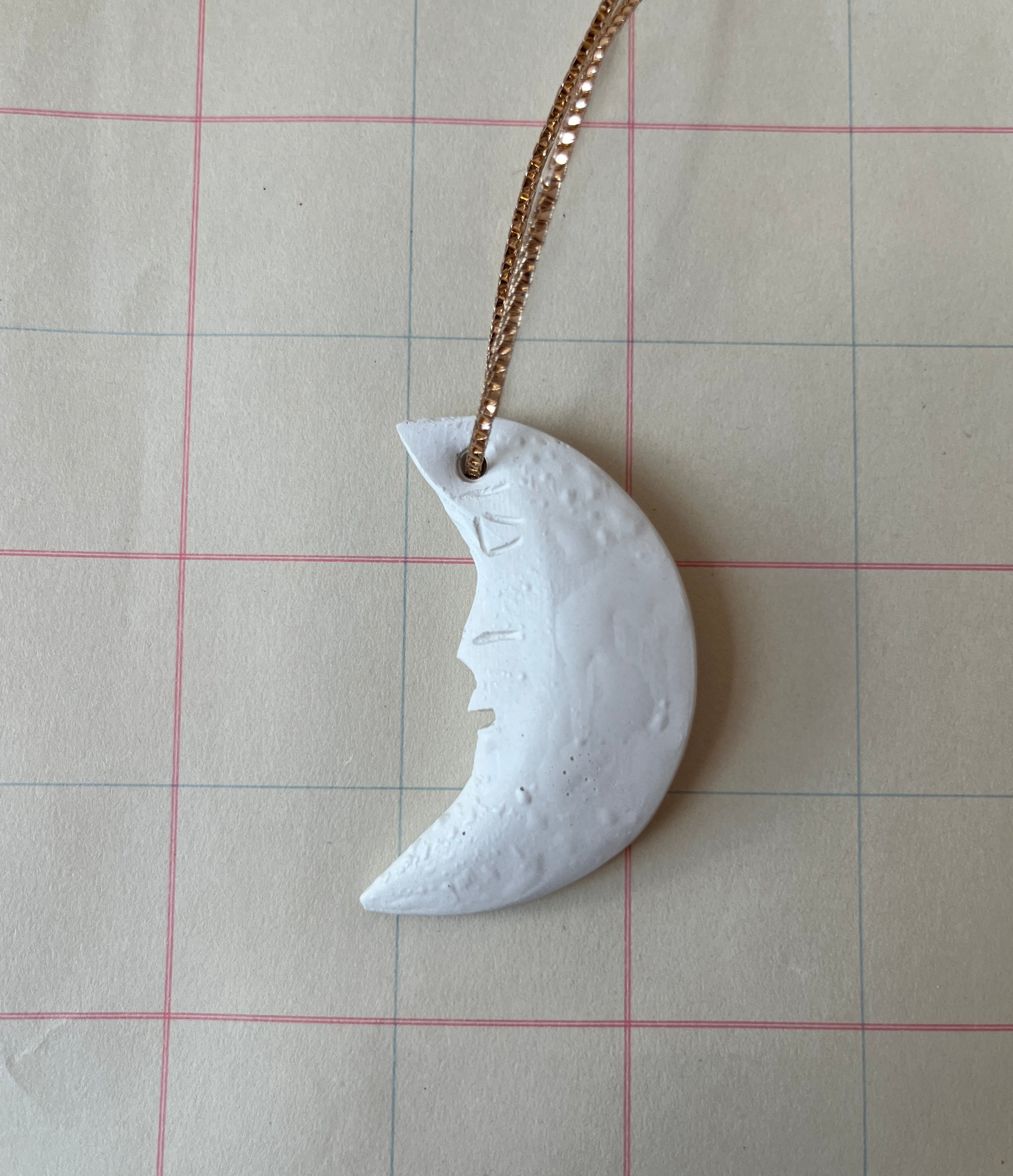 Crescent Moon Face Plaster Ornament - PARCEL