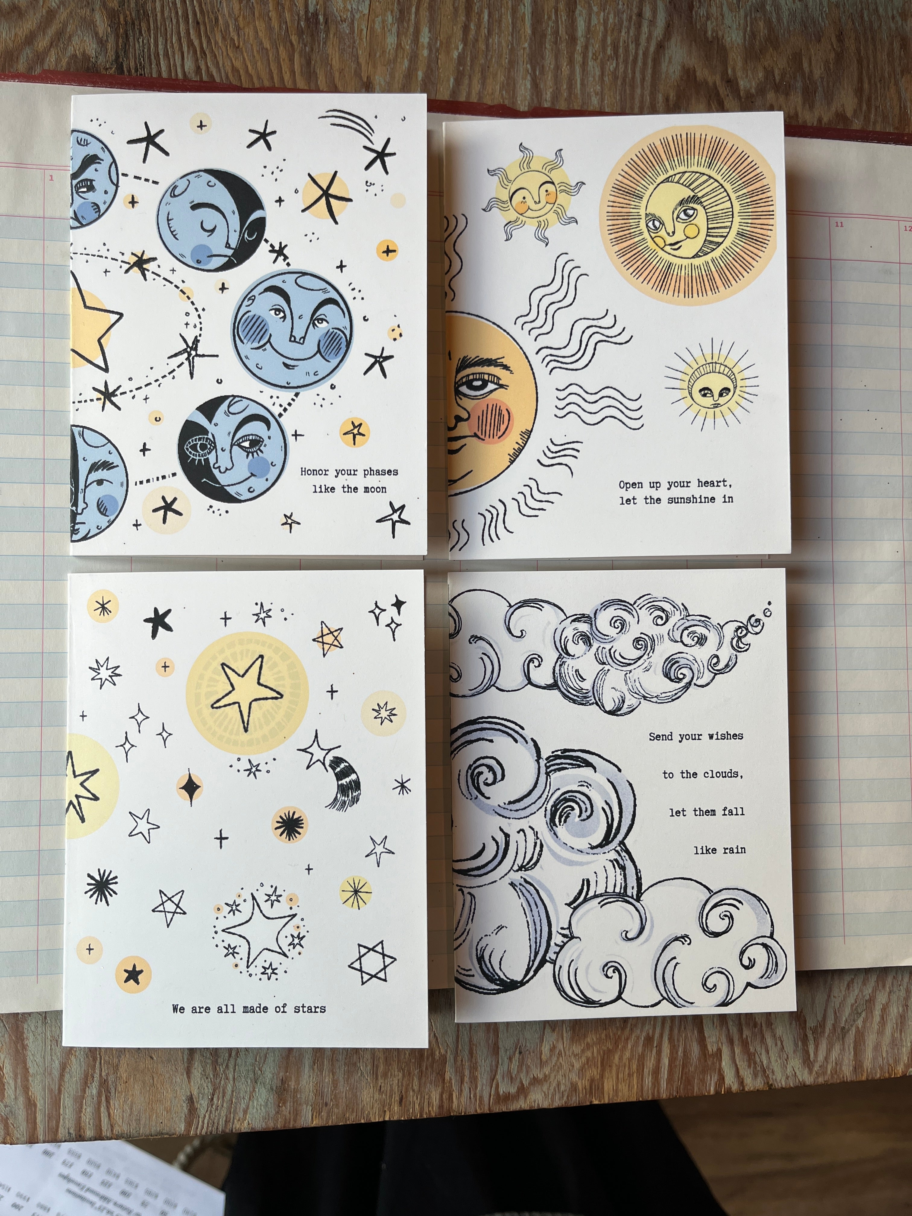 Suns, Moons, Stars and Clouds Greeting Cards - PARCEL