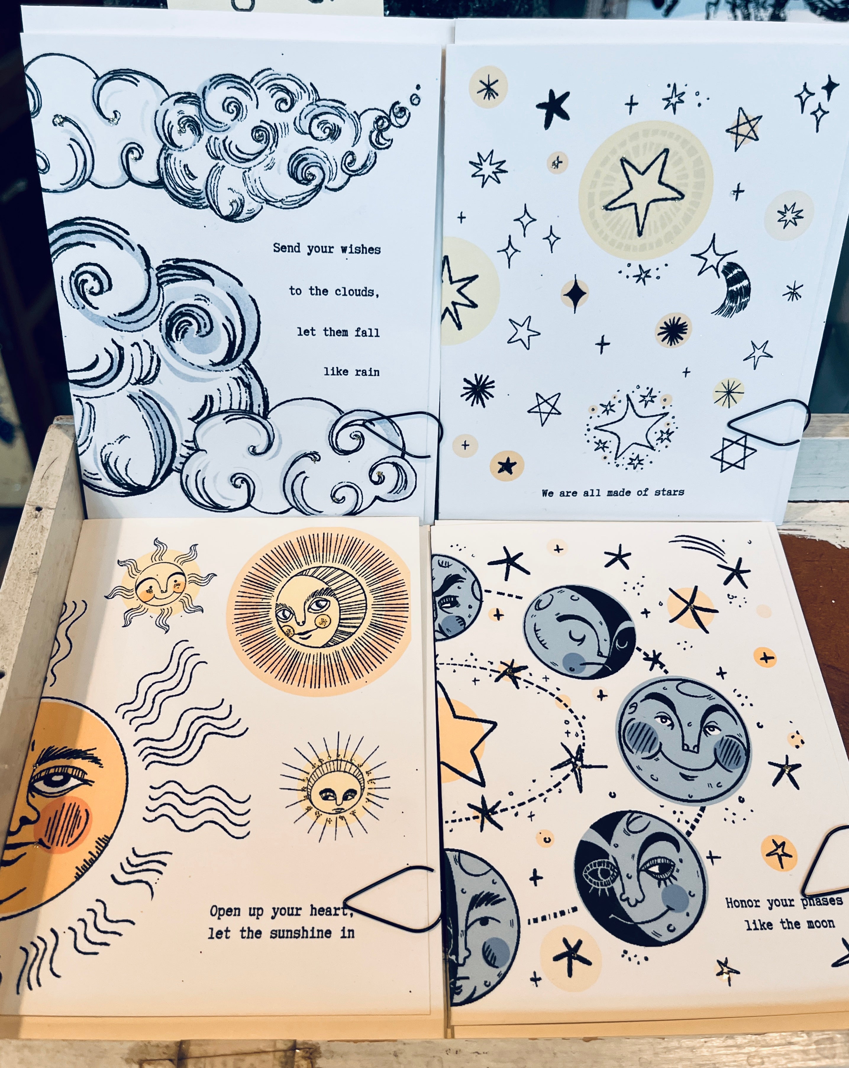 Suns, Moons, Stars and Clouds Greeting Cards - PARCEL