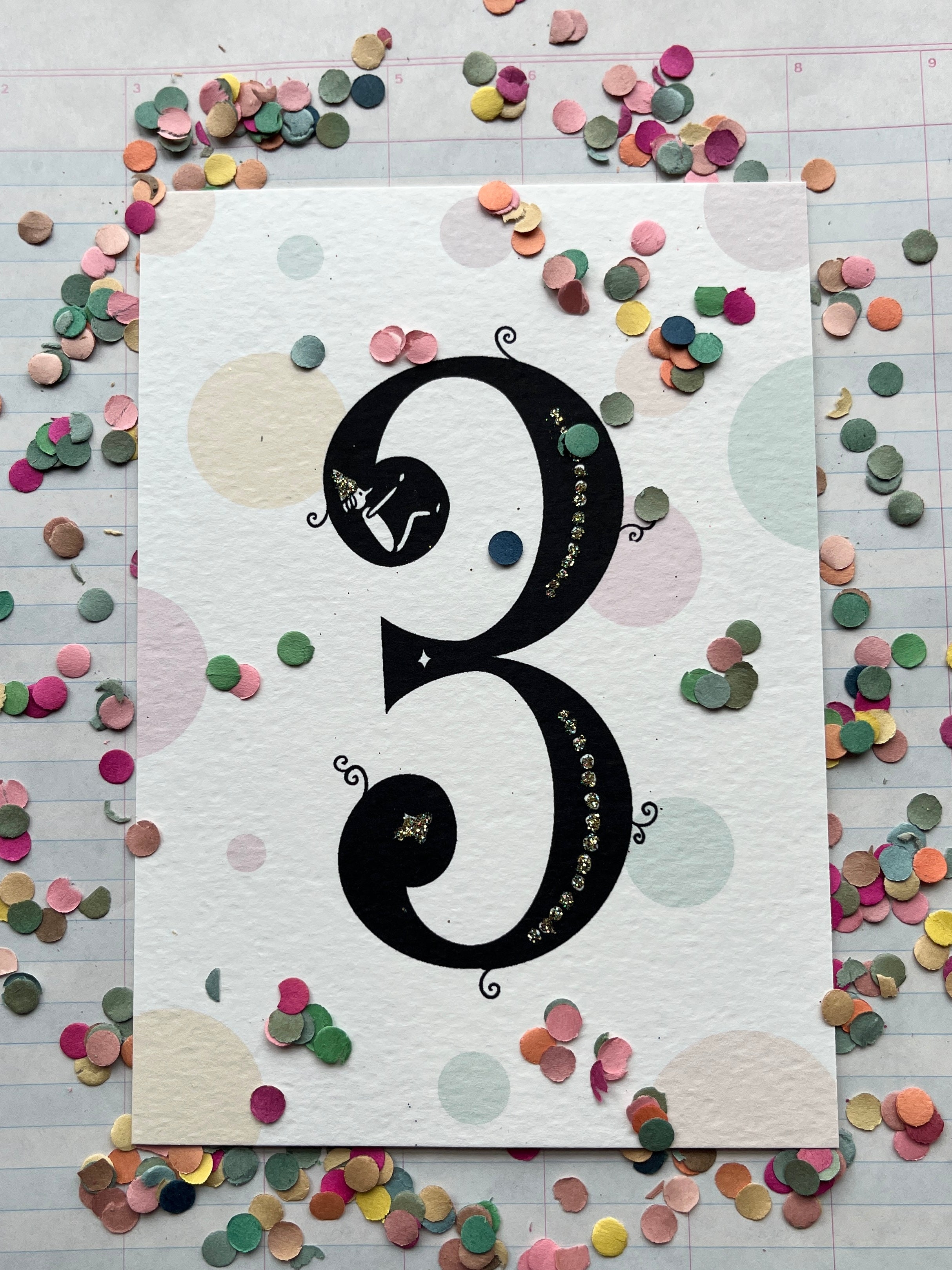 Fanciful Numbers Glitter Card