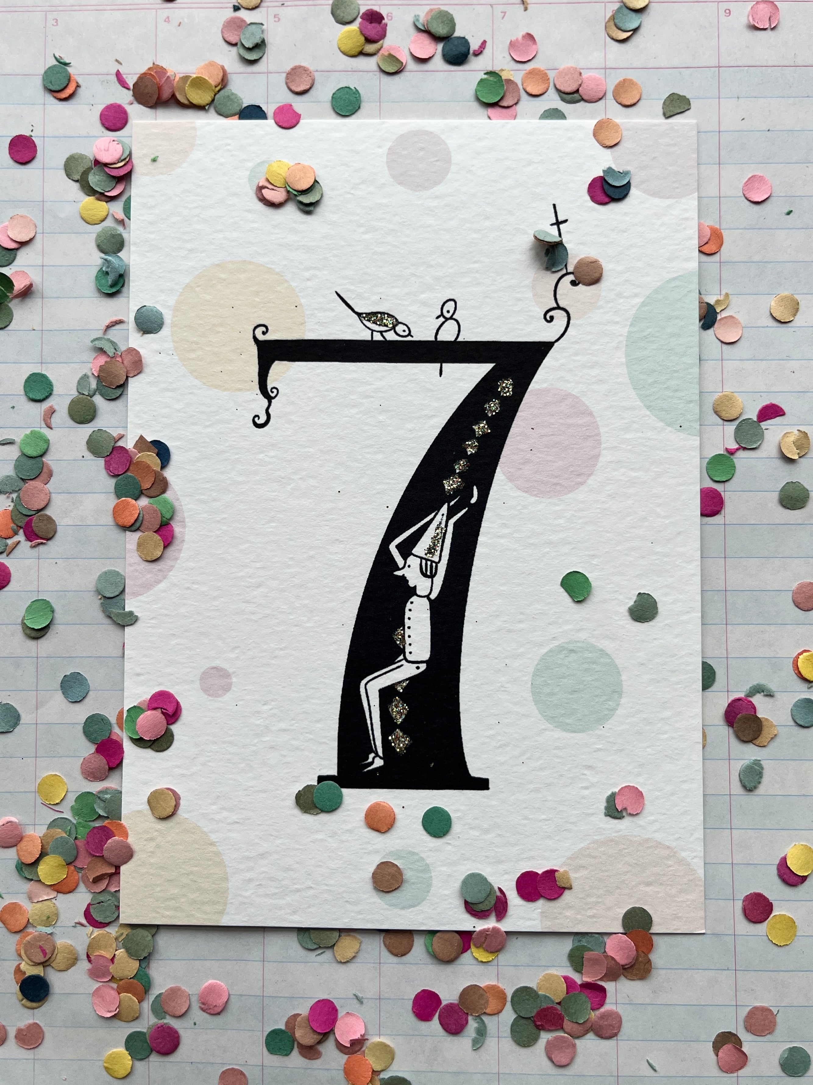 Fanciful Numbers Glitter Card