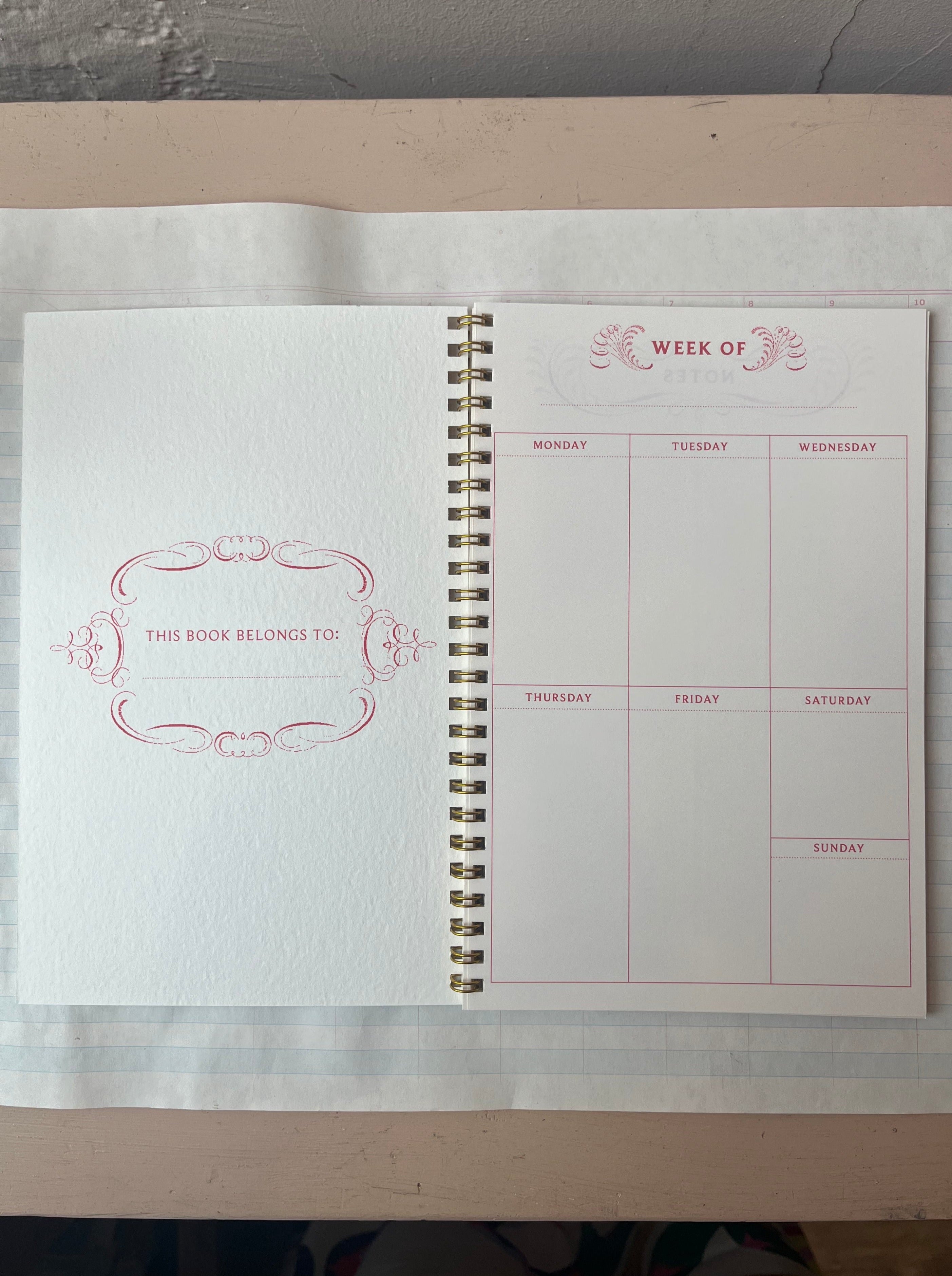 Perpetual Weekly Agenda Pink Scrollwork - PARCEL