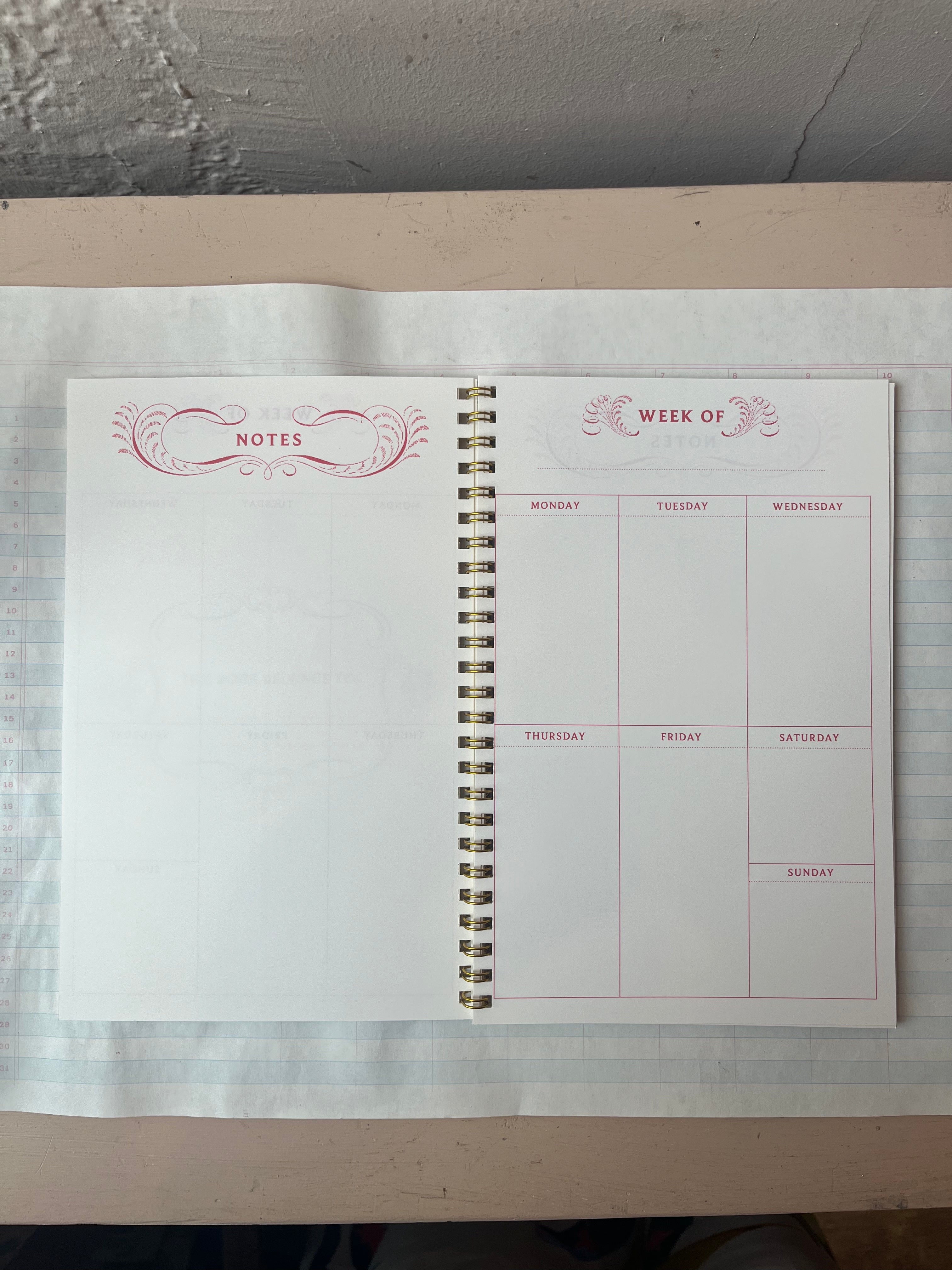 Perpetual Weekly Agenda Pink Scrollwork - PARCEL
