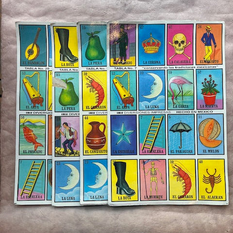 4 Vintage Mexican Loteria Card Game Pages - PARCEL