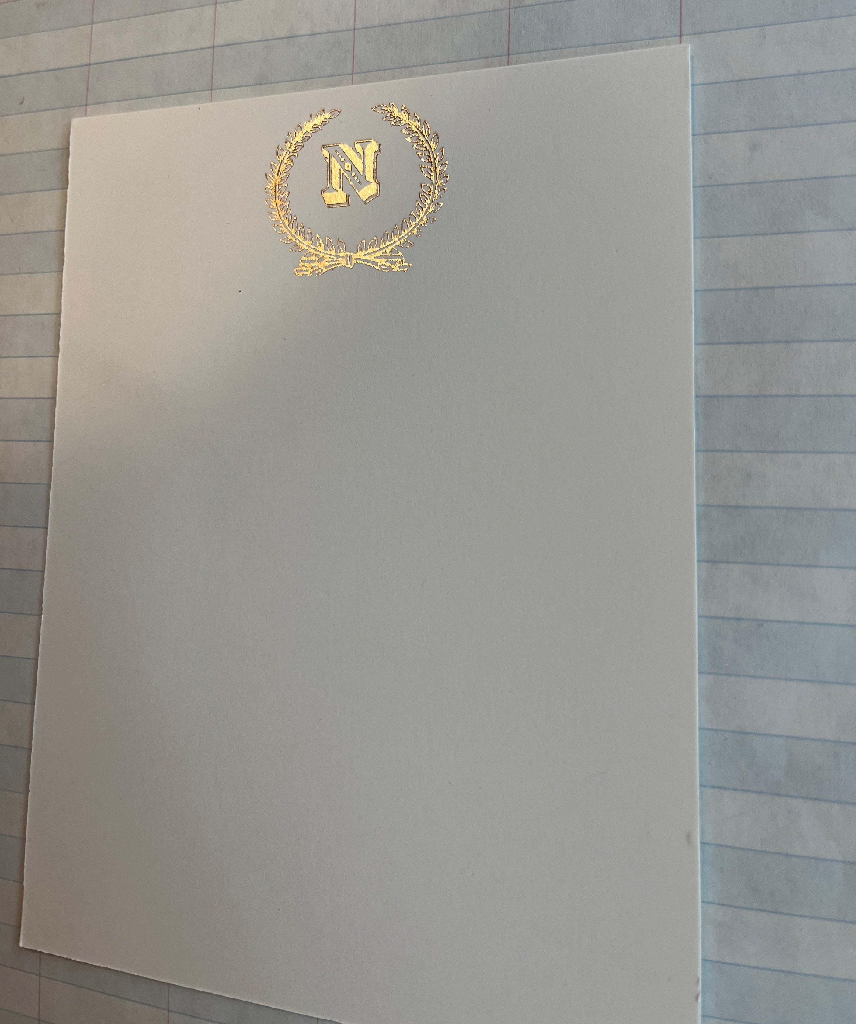 Laurel Wreath Monogram Foil-Pressed Notecards - PARCEL