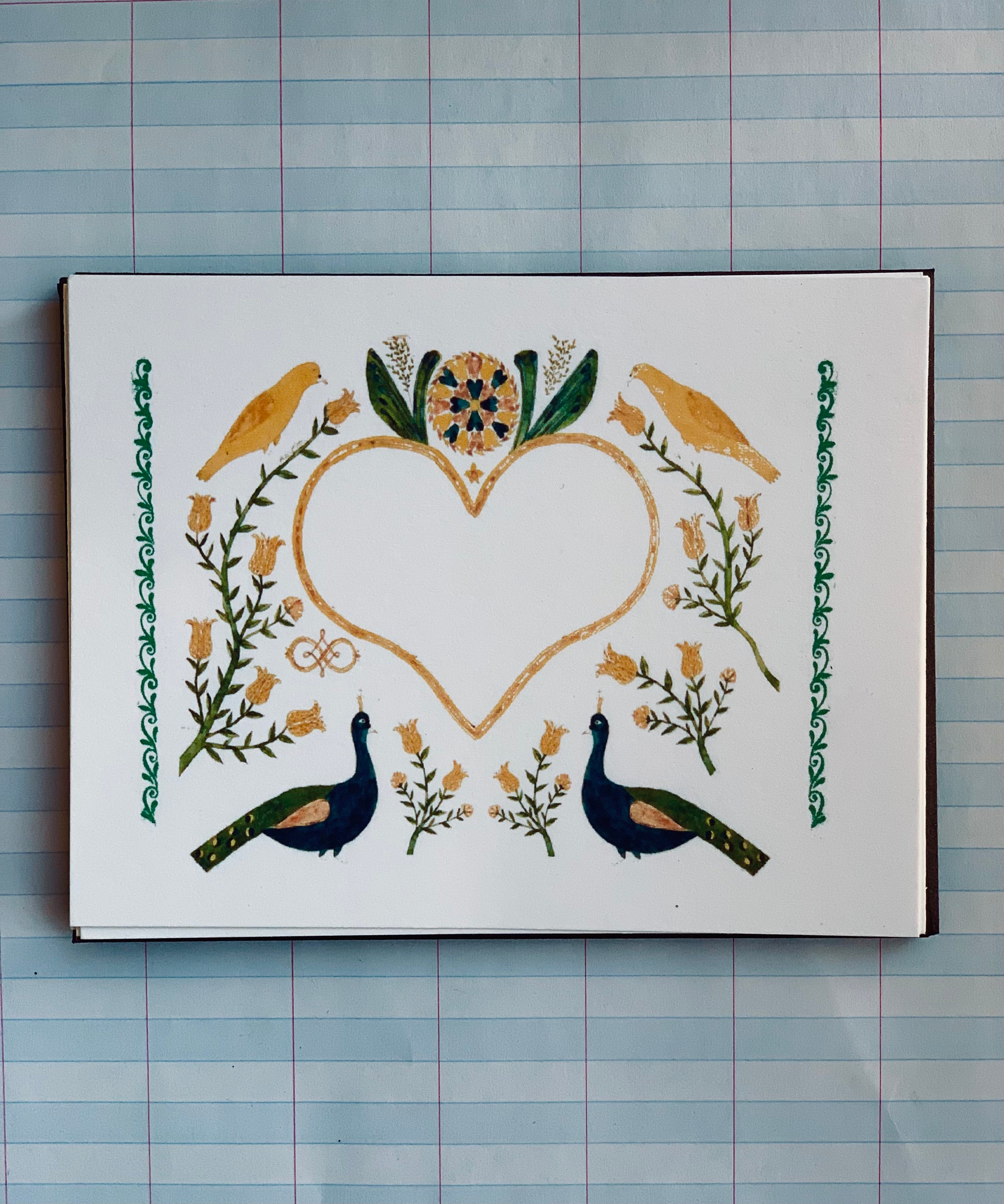 Folk Art Birds and Hearts Notecards - PARCEL