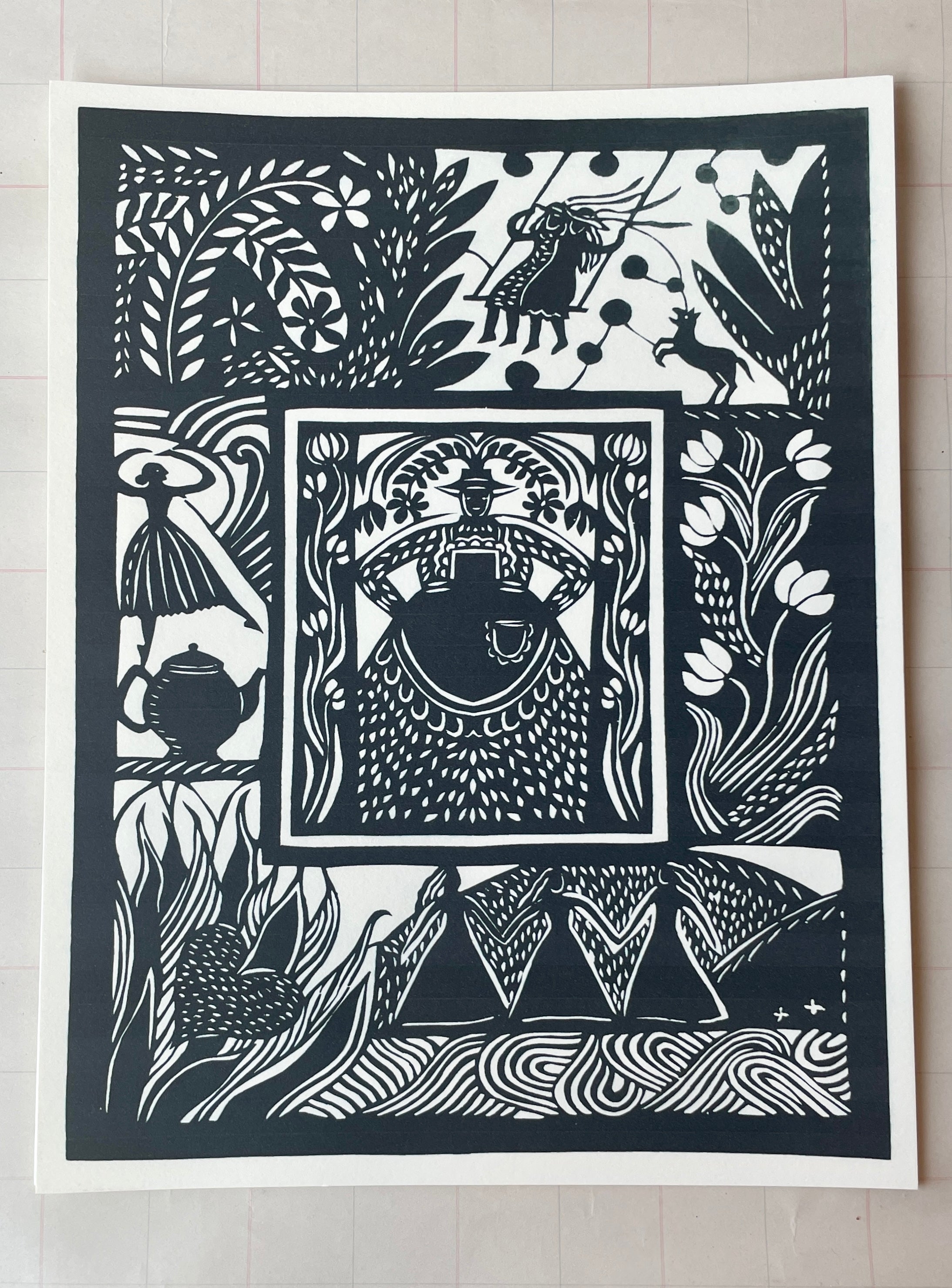 Papercut Lady Scene Art Print - PARCEL