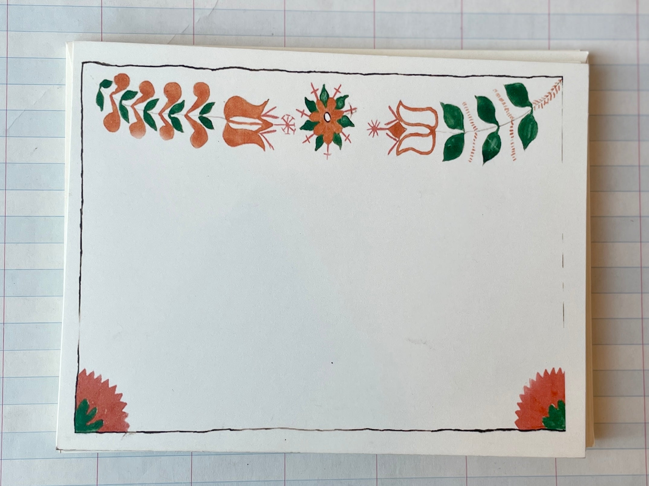 Folk Art Tulip Banner Notecards - PARCEL