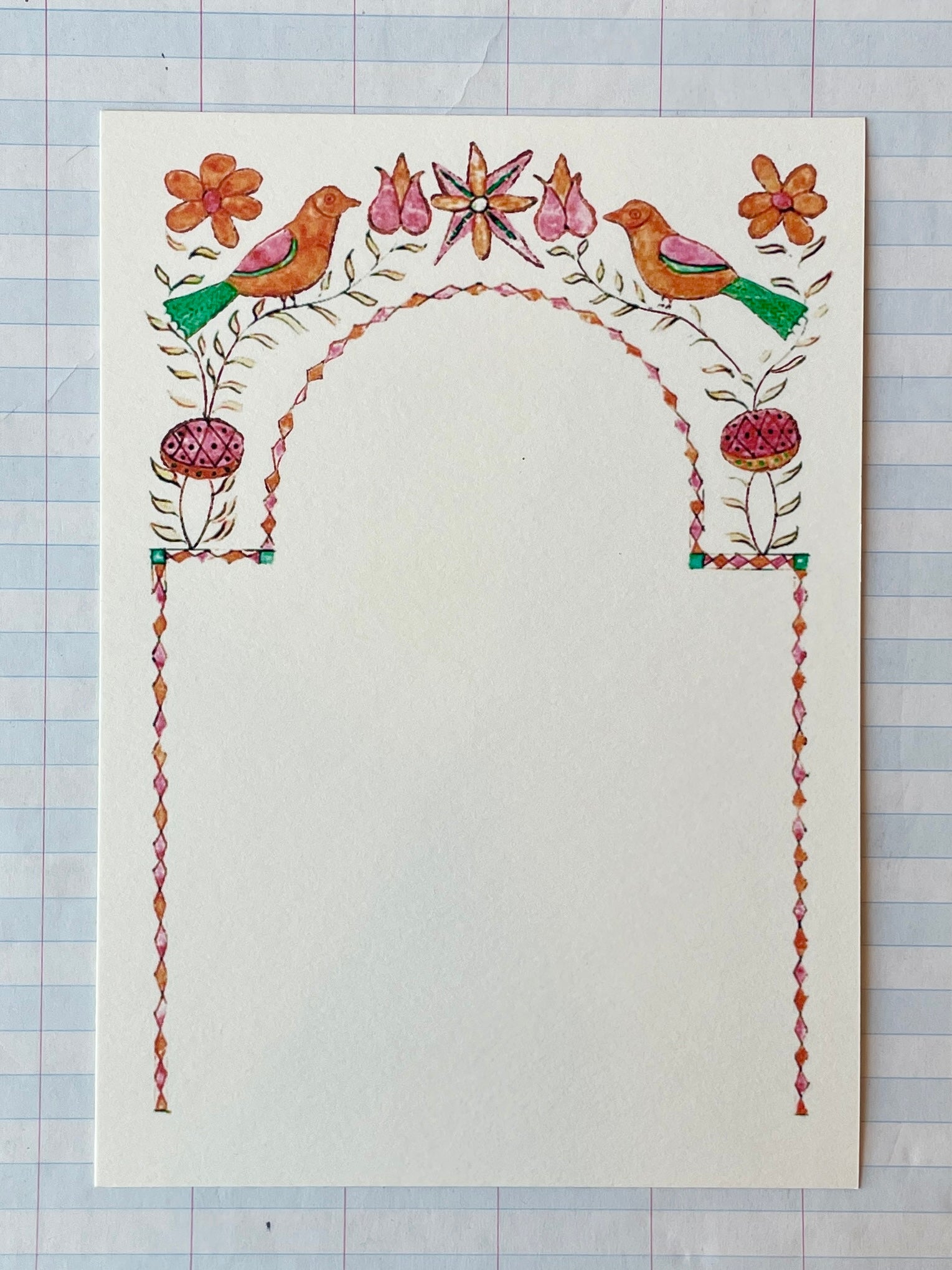 Folk Art Bird Frame Notecard Set - PARCEL