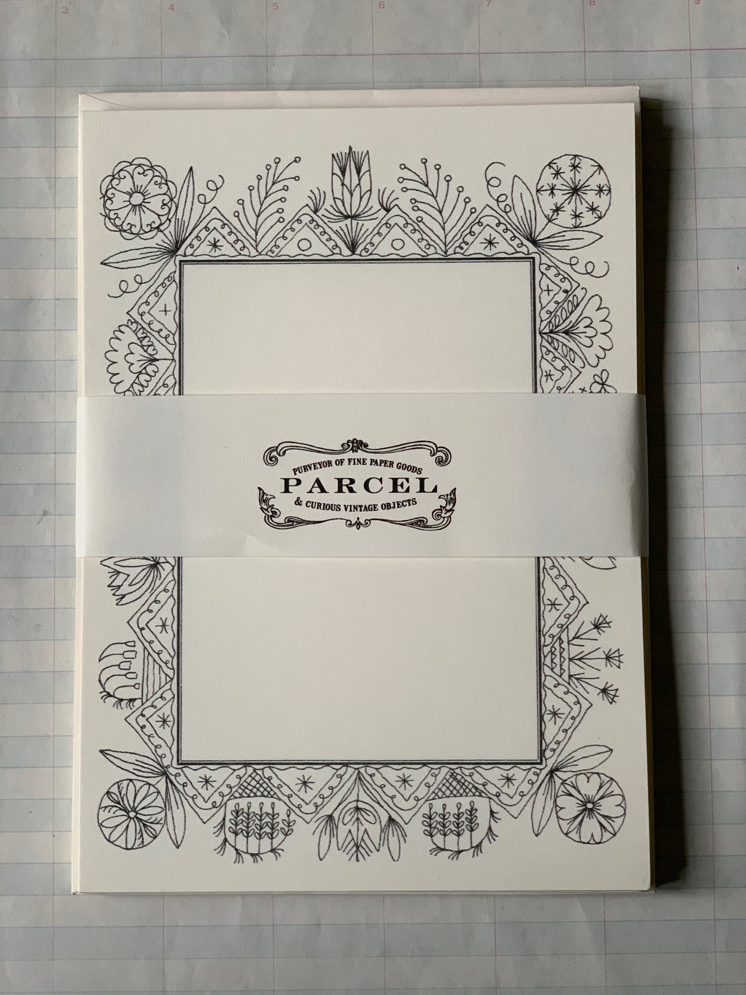 Folk Floral Border Notecards - PARCEL